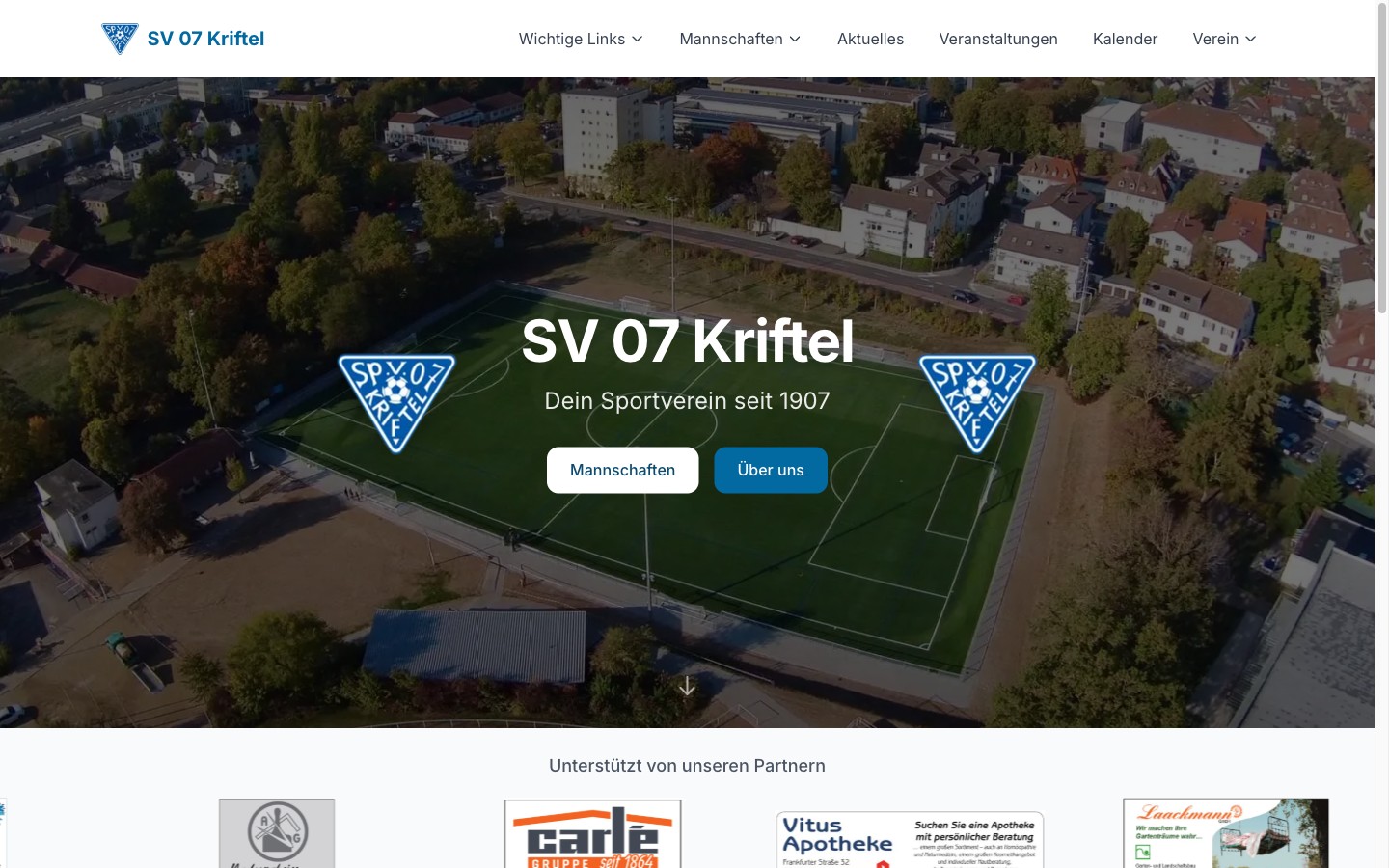 Screenshot der Website SV 07 Kriftel